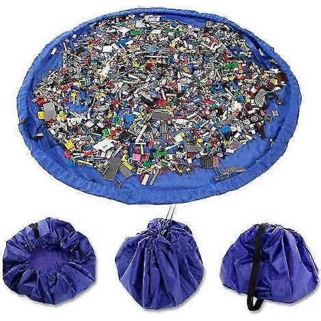 Tapis de jeu et sac de rangement pour jouets avec cordon de serrage, portable, bleu, 1,5 m pour enfants (1/4)
