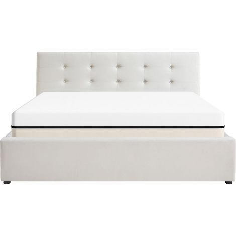 Ensemble Lit coffre adulte 140x190cm avec tête de lit en velours beige - Tina + Matelas ressorts ensachés - Spring Elite (1/5)