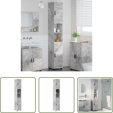 Rangement salle de bain - Cabinet de salle de bain avec porte Gris béton 30 x 35 x 192 cm (1/5)