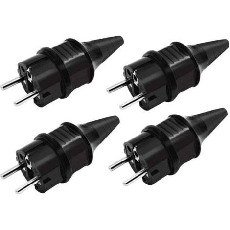 Fiches de Rechange Prises [4 Pack], 4 X Fiches Electrique de Contact de Mise à la Terre en Caoutchouc (250V/16A), IP44 Étanche Prises D'alimentation,Noir (1/4)