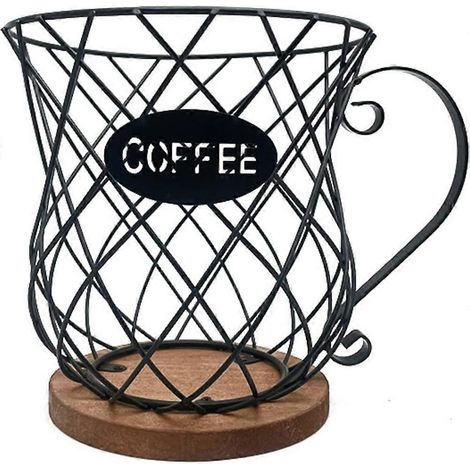 Métal café pod support mug grand wire panier avec bois base pour plan de travail café rangement pour maison et bureau A (1/5)