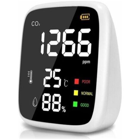 Détecteur de CO2, 400 à 5000 PPM Capteur CO2 Maison, 3 en 1 Compteur Detecteur CO2, Moniteur de Qualité de l'air avec Fonction d'Auto-Calibrage pour Bureau Hôtel Restaurant