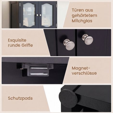 Freestanding Linen Bathroom Cabinet, Black, 58.5 Inch (1/5)