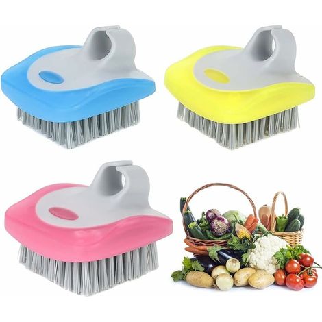 3 pièces fruits légumes brosse, 3 pièces légumes brosses fruits épurateur poils flexibles épurateur outil de nettoyage brosse de cuisine pour carottes fruits maison cuisine, jaune orange bleu