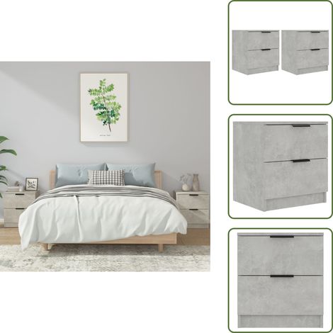 Mesita de noche con cajones - vidaXL Mesita de noche 2 uds madera contrachapada gris hormigón - Mesita de noche para dormitorio