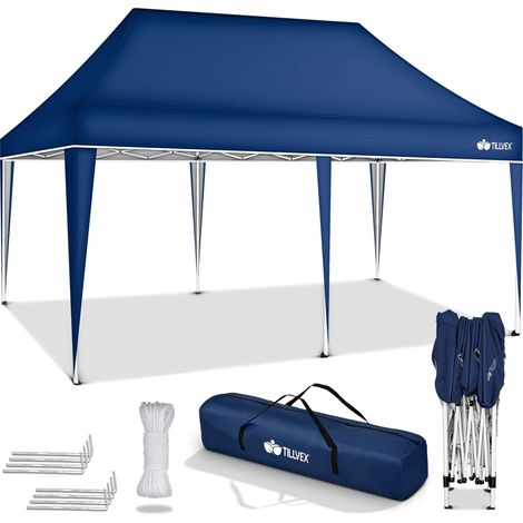 tillvex Gazebo impermeabile blu 3x6m Gazebo pieghevole pop-up regolabile in altezza Tenda da giardino con protezione UV 50+ Tenda per feste con borsa per giardino