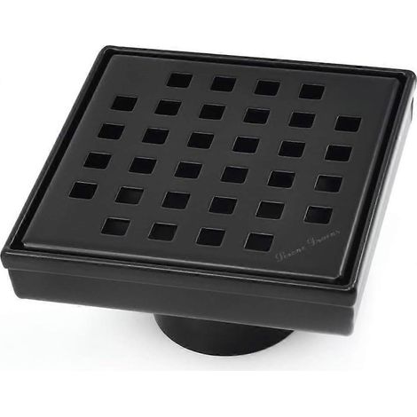 Kit de siphon de douche carré 4 pouces en acier inoxydable 304 noir mat pour carrelage au sol, comprenant une grille, un couvercle, un récupérateur de cheveux et un filtre (noir mat, style traditionne (1/5)