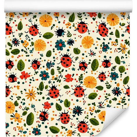 Papier peint coccinelles crème et beige pour salon et chambre 50x1000 cm (1/5)