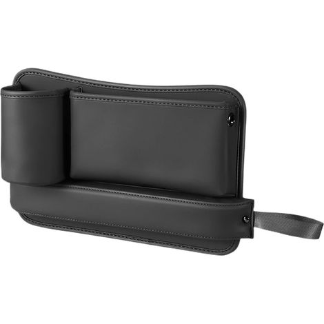(Noir A) Sac de rangement multifonctionnel en cuir nappa pour siège auto, comble les espaces entre les sièges et range les accessoires intérieurs. (1/5)