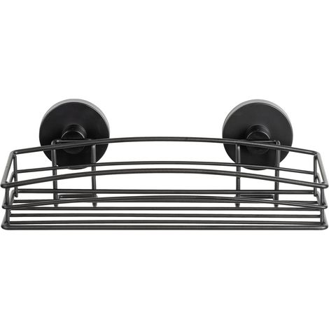 WENKO Vacuum-Loc® Wandablage Schwarz, Wandablage, Befestigen ohne bohren, Schwarz, Stahl schwarz