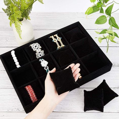 Boîte de rangement à bijoux, plateau de présentation, boîte de rangement pour colliers et pendentifs, présentoir à bagues, boucles d'oreilles et bracelets, plateau à montres (1/5)