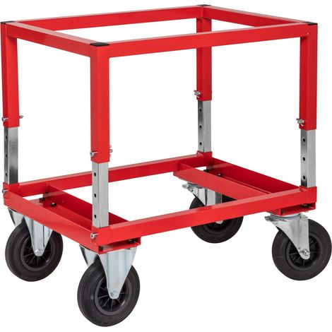 Kongamek Palettenwagen in rot 654mm hoch, höhenverstellbar ohne Bremse für Halbpaletten 800x600mm (1/4)