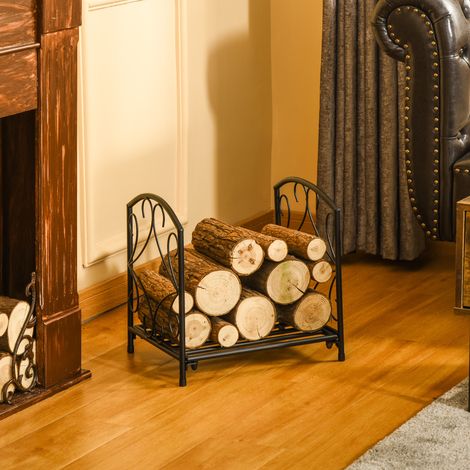 Porte-bûches métal en pour cheminée intérieure et extérieure avec base surélevée pour 50 kg de bois - 39,5x31,5x39,5 cm - noir (1/5)