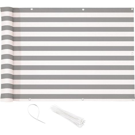 MINKUROW Schermata Privacy per Balcone 100% HDPE 200g/m2 Protezione UV Protezione Privacy Antistrappo e Antivento con Fascette e Cordini 500x90cm Grigio Bianco (1/5)