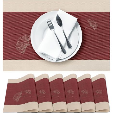 Set di 7 tovagliette con motivo a foglie di ginkgo – Resistenti e facili da pulire, adatte per sale da pranzo, cucine o come complemento d'arredo – Tovagliette – Posate non incluse