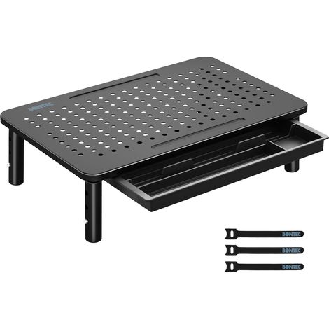 Support Moniteur avec Tiroir, 3 Hauteurs Réglables pour Moniteur PC, Rehausseur Ecran pour Bureau avec Plate-Forme en Maille pour, Ordinateur Portable, PC, Imprimante jusqu'à 20 kg (1/5)