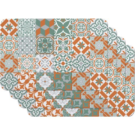 Vénilia Tovagliette stampate Rewind Brick, Tovagliette da Tavola, Tovagliette per sala da pranzo, a prova di cibo, 4 pezzi, 30 x 45 cm (1/4)