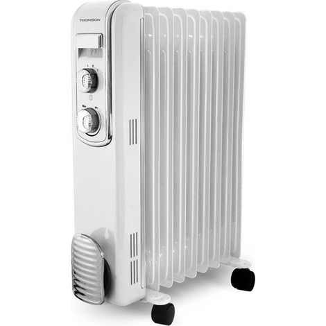 Thomson – Radiateur bain d'huile 2000 W – Surface de chauffe 20 m² – Chaleur constante pour espaces jusqu'à 25 m² – Couleur blanc (1/2)