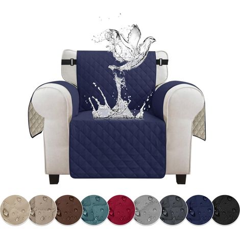 Housse de Canapé Imperméable 1 Place Housse Canapé Reversible à l'eau Housse Canapé Anti Poils Animaux Protecteur de Canapé Universelle pour Chiens,Bleu Marine (1/5)