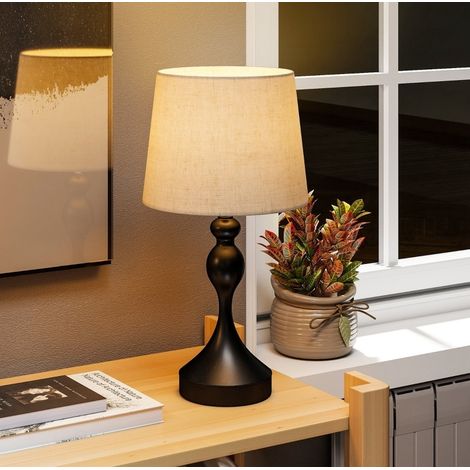 Lampe de table LED 28x54 cm en métal et lin noir, moderne pour bureau FloraGrace (1/5)