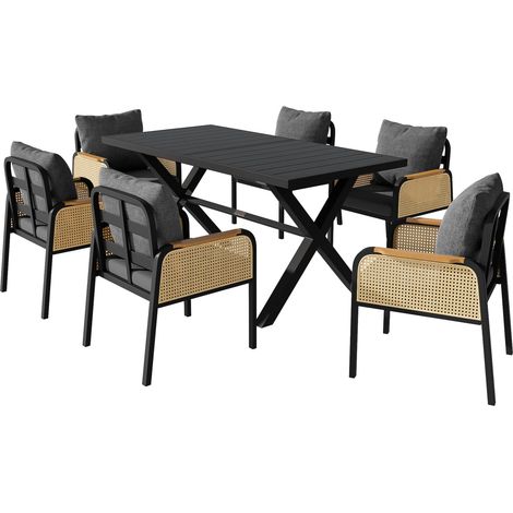 Set da pranzo da giardino per 6 persone con tavolo, struttura in ferro e cuscini (1/5)