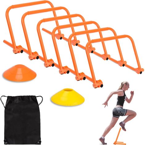 Set of 6/12 Speed Training Hedges, Multi-Sport Hurdles for Coordination and Agility Adjustable Height, Football Basketball Hedge Set with 12/24 Marking Cones (1/5)