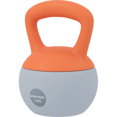 Kettlebell 12 kg rempli de sable, poignée antidérapante en métal, pour usage domestique, 21 x 21 x 30 cm, orange et gris (1/5)