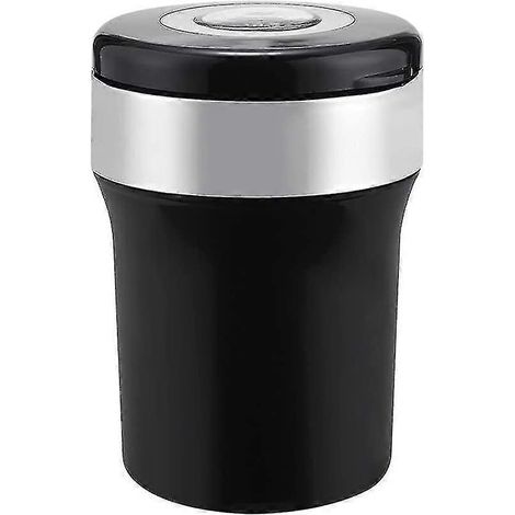 Cendrier portable avec boussole et lumière LED, couvercle inclus, noir/argent, pour voiture (1/5)