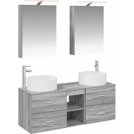 Ensemble de mobilier de salle de bain 5 pcs Sonoma gris vidaXL (1/5)
