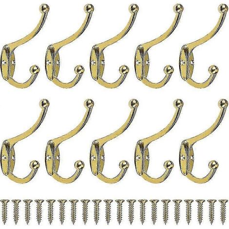 Lot de 10 patères rétro murales en métal vintage, couleur or, pour salle de bain, cuisine, chambre ou couloir.