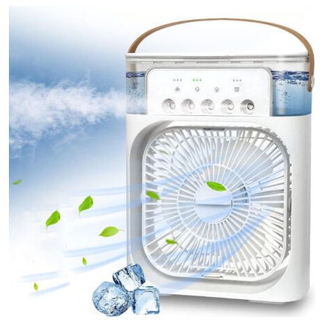 Climatiseur portable, mini refroidisseur d'air par évaporation avec lumière LED 7 couleurs, minuterie 1/2/3 heures, 3 vitesses de vent et 3 modes de pulvérisation pour votre bureau, table de chevet ou (1/4)