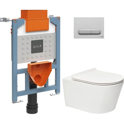 Vitra Bâti support 82cm + WC sans bride SAT + Abattant softclose + Plaque Chrome mat (VUNI82BREVIS-5) (1/5)