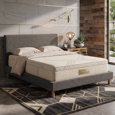 Lit bouclette 90x190 cm avec tête de lit coloris gris (1/4)