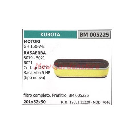 Filtro aria KUBOTA motore GH 150-V-E raserba 5019 5021 6021 COTTAGE 48TC 005225