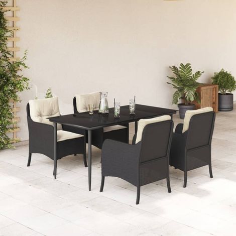 Set de muebles jardín 5 pzas con cojines ratán sintético negro vidaXL (1/5)