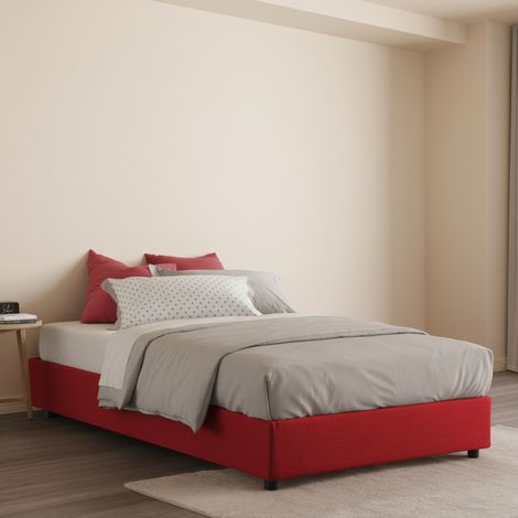 Talamo Italia - Letto piazza e mezza Ariba, Letto contenitore con rivestimento in tessuto, 100% Made in Italy, Apertura laterale, adatto per materasso Cm 120x190, Rosso (1/5)