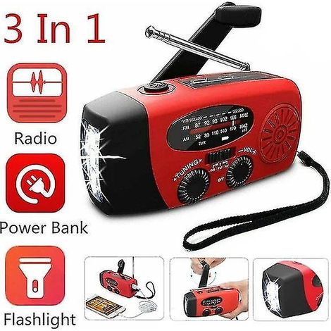 Radio rétractable, lampe torche d'urgence portable avec alimentation solaire et batterie de 2000 mAh. (1/5)