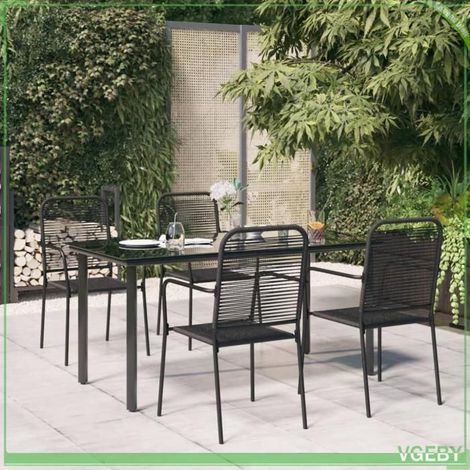 Ensemble à manger de jardin 5 pièces - FAFEICY - 3156536 - Noir - Corde de coton double - Cadre acier poudré - Plateau verre trempé (1/5)