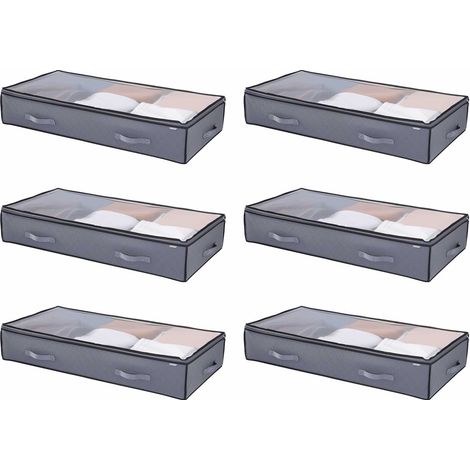 VEVOR Contenitore Sottoletto con Coperchi Trasparenti, 996 x 500 x 180 mm, Organizzatore Portaoggetti Sottoletto, Contenitori per Vestiti, Scarpe, Coperte, Confezione da 6, 90 Litri a Basso Profilo