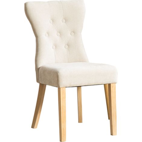 Chaises de salle à manger en bois massif beige avec tissu chenille et clous décoratifs, lot de 2 (1/5)