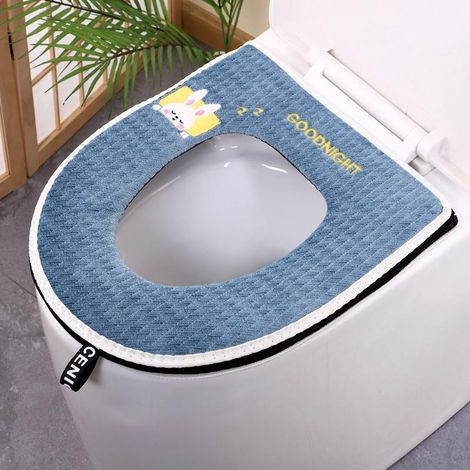 Lot Bleu Lapin Coussin de Lunette de WC Universel, Housse de Siège de Toilettes Imperméable avec Fermeture Éclair, Assise Chauffante Antidérapante, 1 Pièce, pour la Plupart des WC (Sans Adhésif) (1/4)