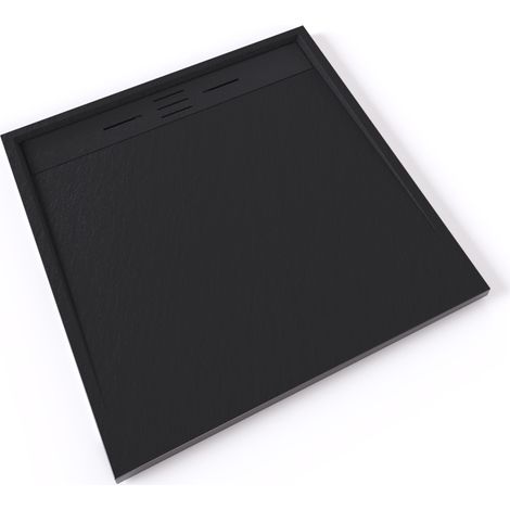 HIEMAL Receveur de douche 100 x 100 cm résine Noir aspect ardoise + bonde incluse - Salle de bain