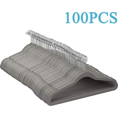 Lot de 100 Cintres Antidérapants en Velours - Largeur : 44 cm - Fin - Robuste - Résistant - Pivotant à 360° - Pour Manteaux, Chemises et Costumes - Gris (1/5)