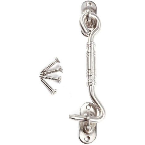 Crochet de Cabine, Portail Loquet Acier Inoxydable Eye Shed Loquet de Porte pour Porte de Hangar Porte de Garage Les Fenêtres Cabine 4pouces Argent (1/5)