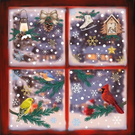 Nouveaux autocollants muraux créatifs Père Noël, flocons de neige et oiseaux, décoration murale de Noël, film statique, autocollant pour fenêtre, autocollant pour verre - [Quatre combinaisons] 562-564