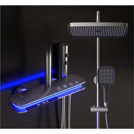 Ensemble de douche mitigeur thermostatique intelli LED numérique bain douche ensemble salle de bain chaud froid mélangeur système de douche baignoire murale pluie bain robinet thermostatique atmosphèr (1/5)