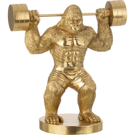 Statue Gorille en Résine "Haltérophilie" 62cm Doré (1/3)