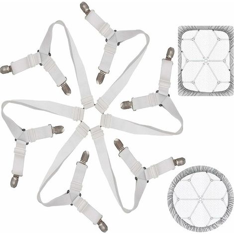 Drap-housse Drap-housse Clip de drap-housse réglable élastique 3 voies 6 côtés Sangles de tension de literie Attaches de drap-housse pour draps de lit Coussins de canapé Matelas Blanc (1/5)