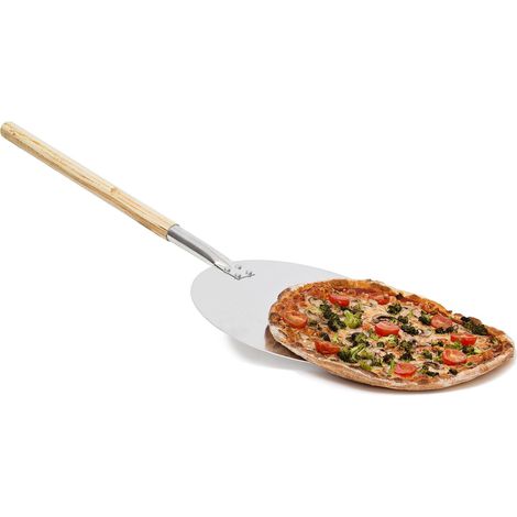 Pelle à pizza gâteau tarte flambée rond Ø 30,5 cm en métal avec manche en bois 79 cm de long Plateau cuisine pour mettre au four ustensile cuisine pratique , Gris (1/4)