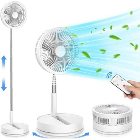 Ventilateur de sol portable et silencieux avec télécommande, pliable, 4 modes, minuterie, rechargeable par USB 7 200 mAh, pour chambre et bureau (1/4)